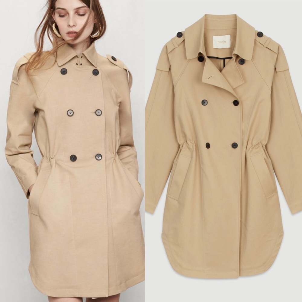Maje Tan Trench Coat With Adjustable Waist - Picture 1 of 9
